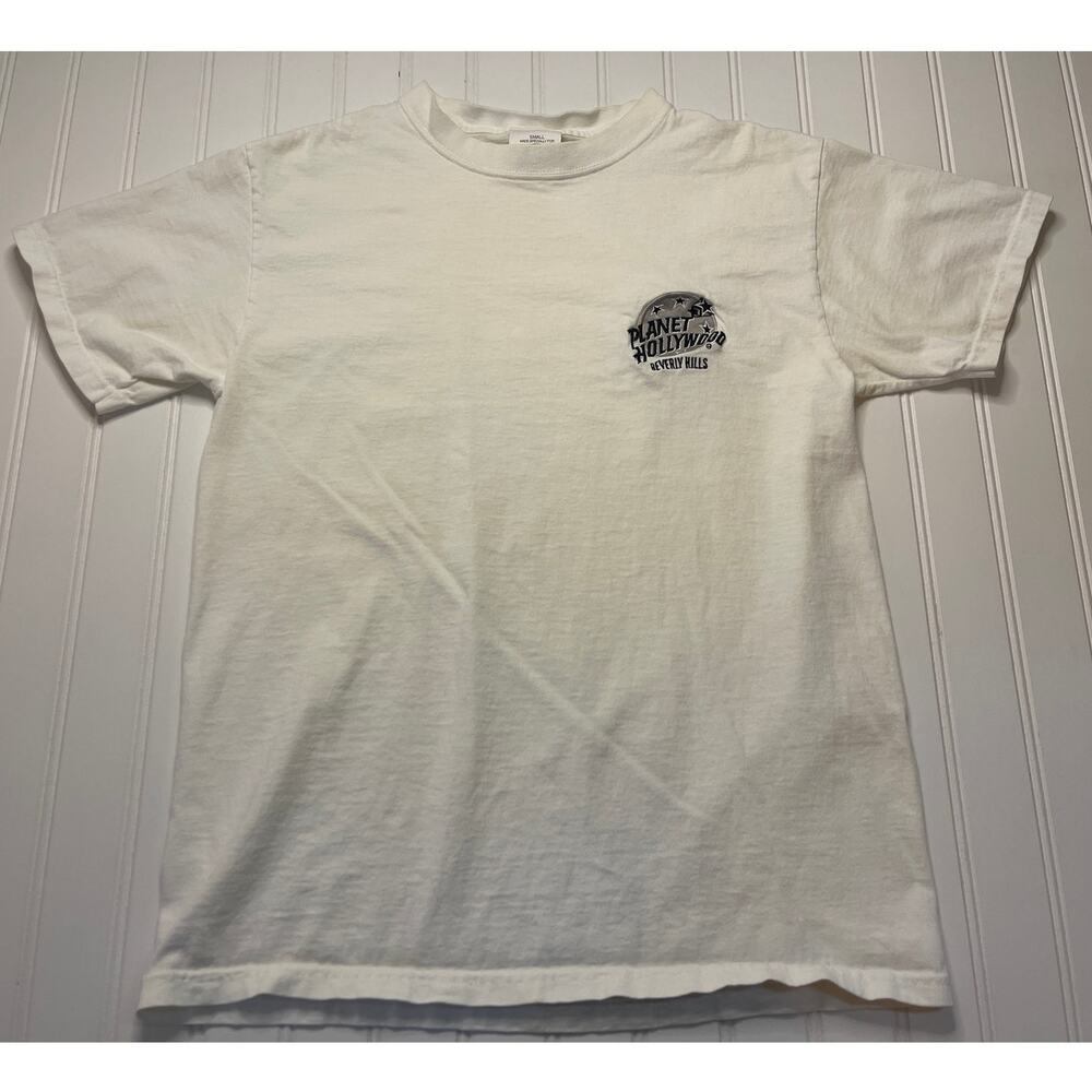 Vintage 1991 90's Planet Hollywood Beverly Hills T Shirt‎ Embroidered Size Small